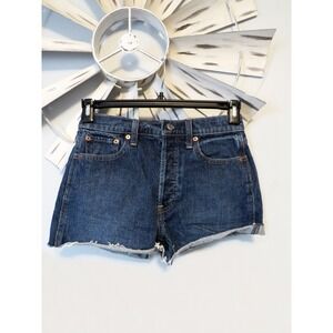 GAP Cheeky High Rise Dark Wash Denim Shorts Size 26 (2) Button Fly Raw Hem
